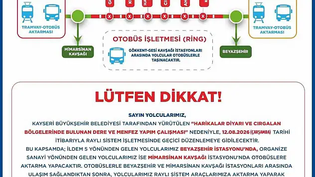 Ramazan ve Kemerçay Deresi ıslah projesi için raylı sistemde geçici aktarmalı ulaşım