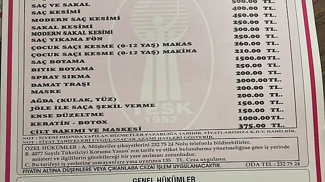 Kayseri'de berber ücretlerine zam