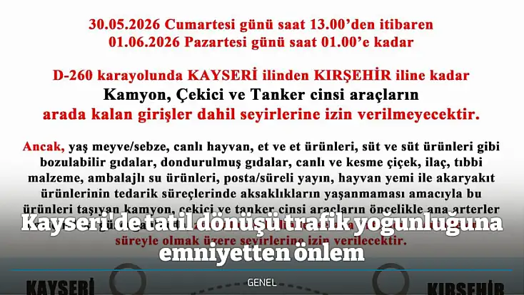 Kayseri'de tatil dönüşü trafik yoğunluğuna emniyetten önlem