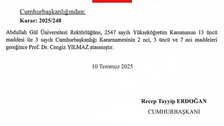 Cengiz Yılmaz, AGÜ Rektörlüğü'ne yeniden atandı
