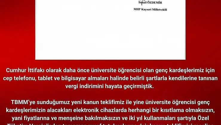 MHP'li Özdemir'den üniversiteliler için kanun teklifi