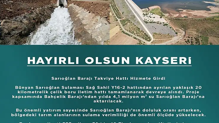 Sarıoğlan Barajı Takviye Hattı, hizmete girdi