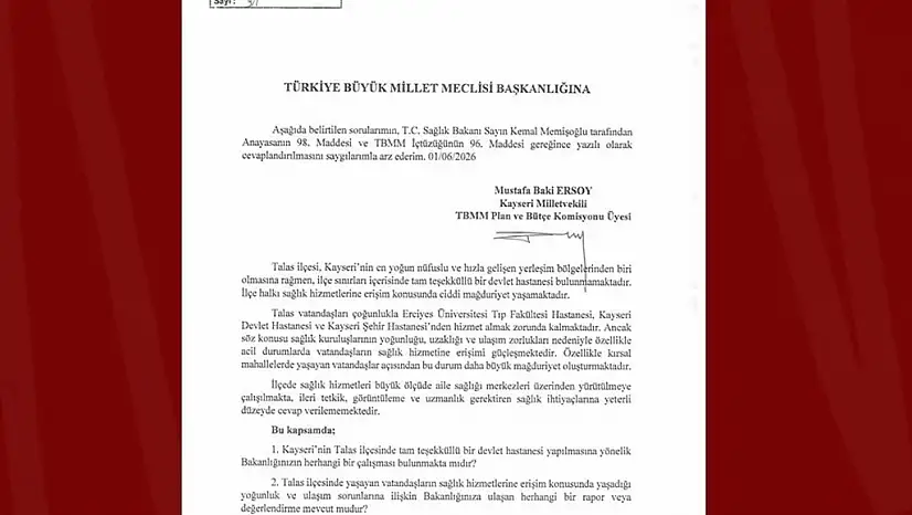Baki Ersoy, Talas Devlet Hastanesi talebini meclis gündemine taşıdı