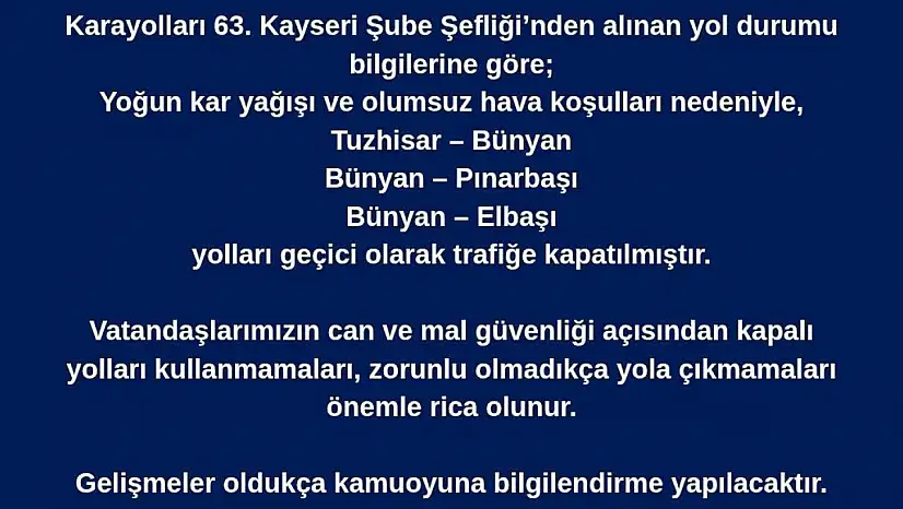 Bünyan'da ulaşıma kar engeli