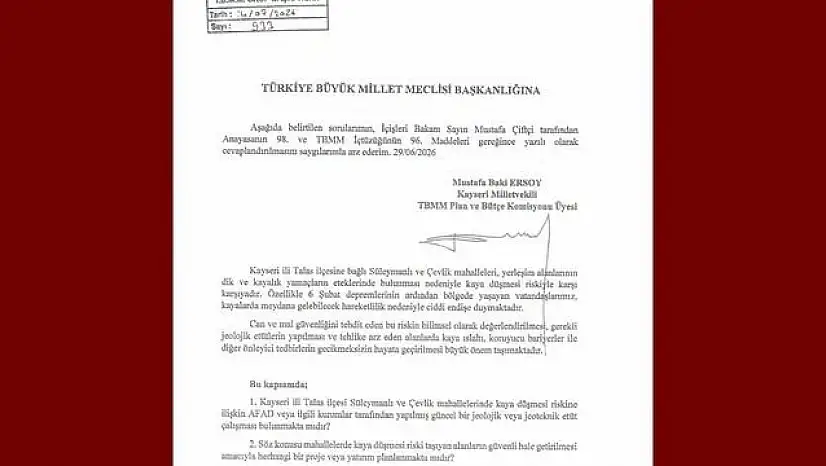 MHP'li Ersoy, 2 mahalledeki kaya düşmesi riskini meclise taşıdı
