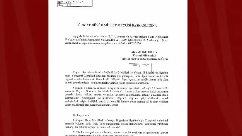 MHP'li Ersoy'dan tarihi İpek Yolu için soru önergesi