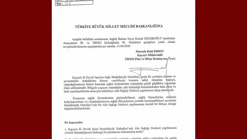 MHP'li Ersoy, Sindelhöyük Mahallesi'nin aile sağlığı merkezi talebini TBMM'ye taşıdı
