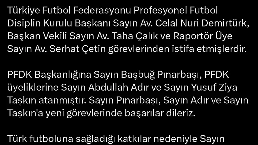 PFDK Başkanlığı'na Başbuğ Pınarbaşı atandı