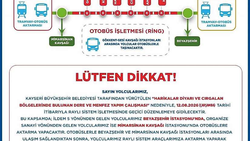 Ramazan ve Kemerçay Deresi ıslah projesi için raylı sistemde geçici aktarmalı ulaşım