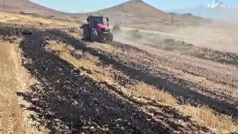 Yol çalışması yapan iş makinelerinin müdahalesi çıkan yangının büyümesini engelledi
