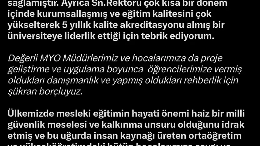 AK Partili Cıngı'dan KAYÜ yönetimi ve öğrencilerine Start-Up teşekkürü