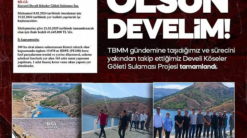 Baki Ersoy'dan Develi'ye sulama projesi müjdesi