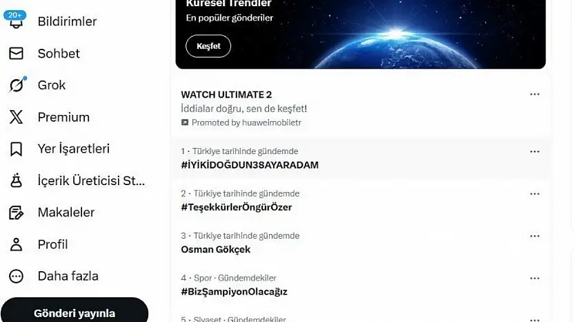 Baki Ersoy'un paylaştığı #İyiKiDoğdun38AyarAdam etiketi X gündeminde 1. sırada yer aldı