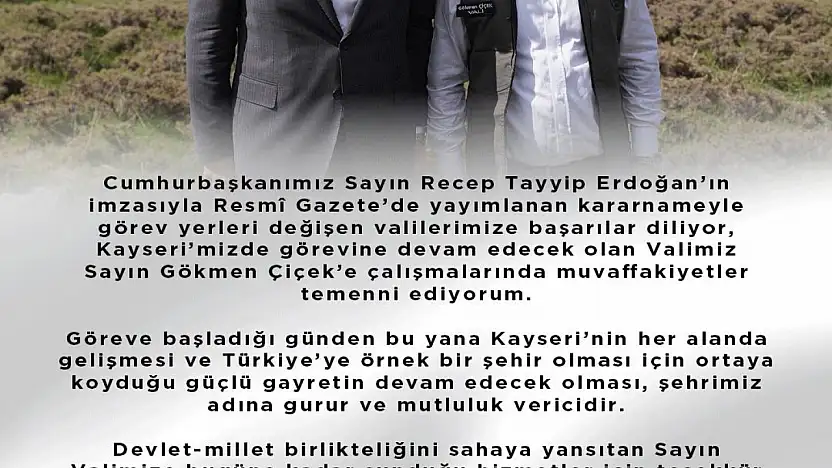 Başkan Okandan: 'Birlik ve beraberlik içinde Kayseri'miz için çalışmayı sürdüreceğiz'