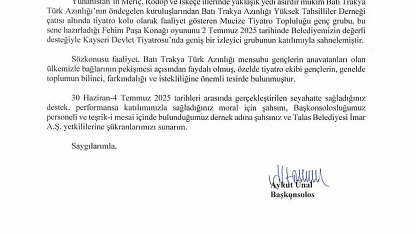 Batı Trakya'dan Başkan Yalçın'a çifte teşekkür
