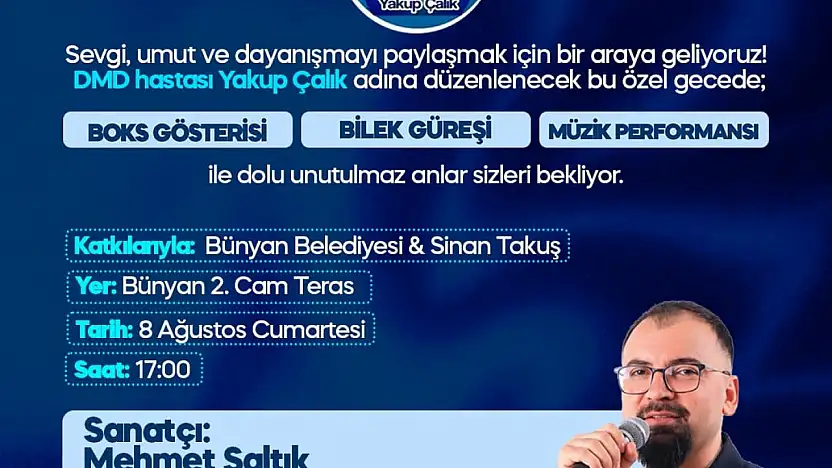 Bünyan'da hasta çocuk için dayanışma gecesi düzenlenecek