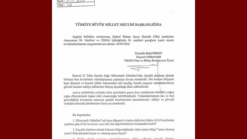 Ersoy, Süleymanlı Mahallesi'ndeki afet riskini meclis gündemine taşıdı