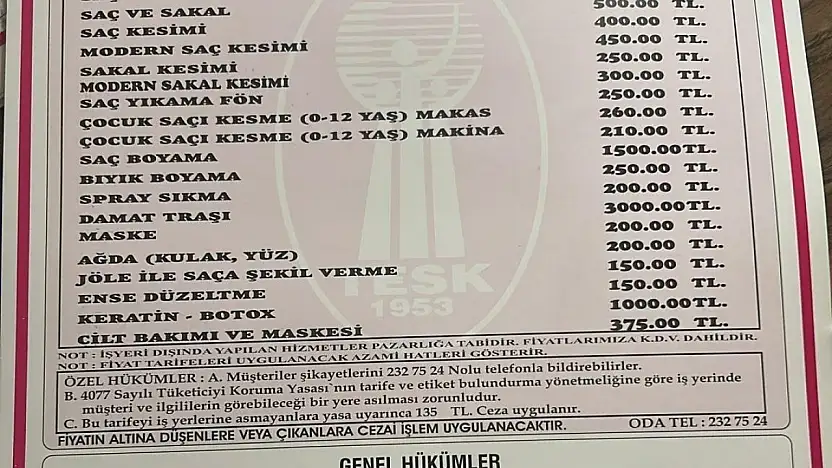 Kayseri'de berber ücretlerine zam