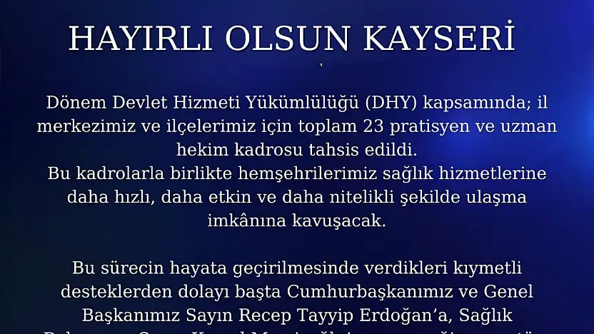 Kayseri'ye 23 hekim kadrosu