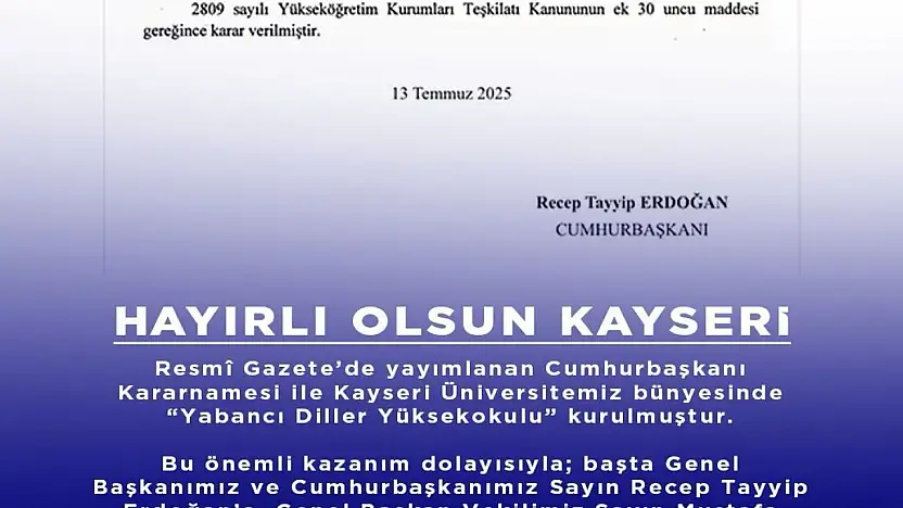 Kayseri'ye Yabancı Diller Yüksekokulu müjdesi