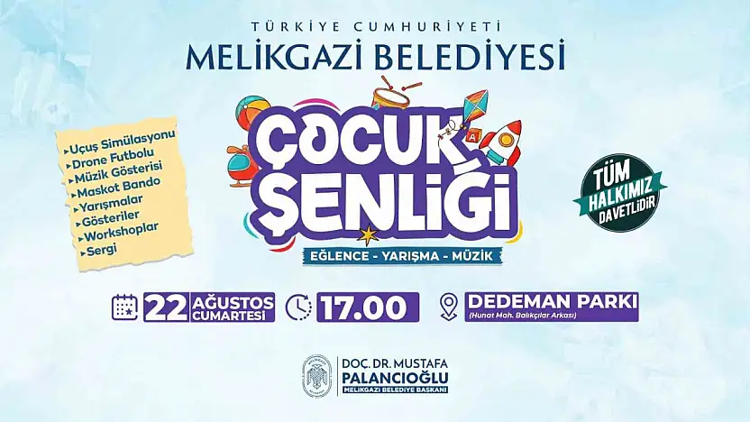 Melikgazi'de çocuk şenliği başlıyor