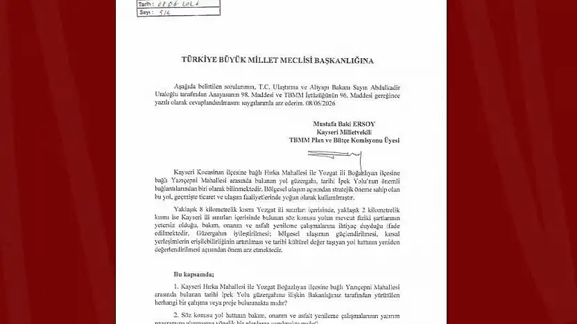 MHP'li Ersoy'dan tarihi İpek Yolu için soru önergesi