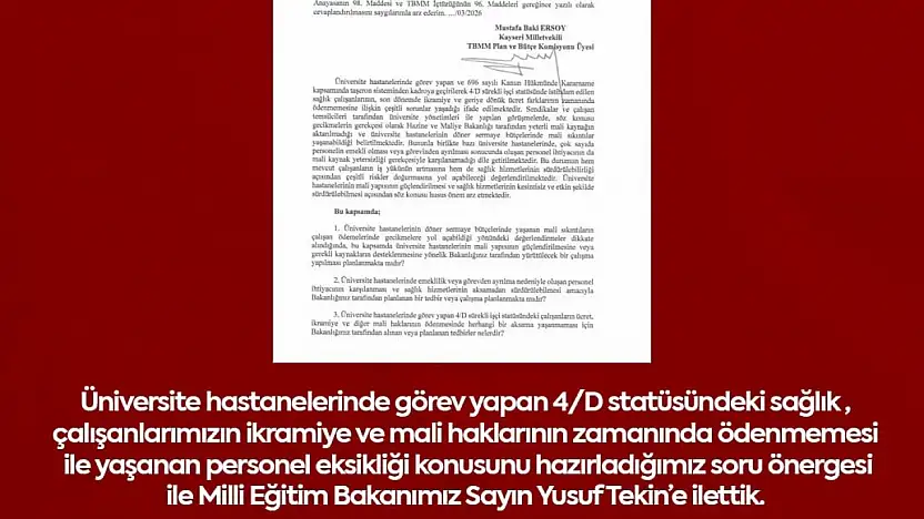 MHP'li Ersoy, üniversite hastanelerindeki mali sorunları TBMM gündemine taşıdı