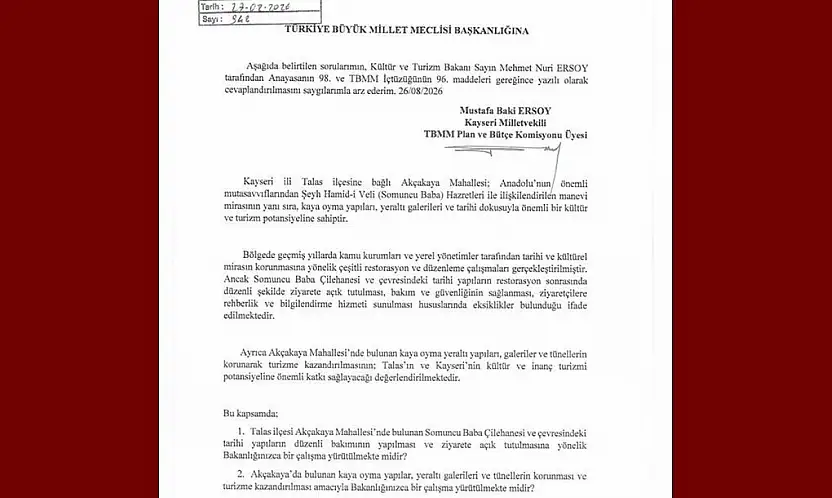 Baki Ersoy, Akçakaya'nın tarihi ve manevi mirasını TBMM gündemine taşıdı