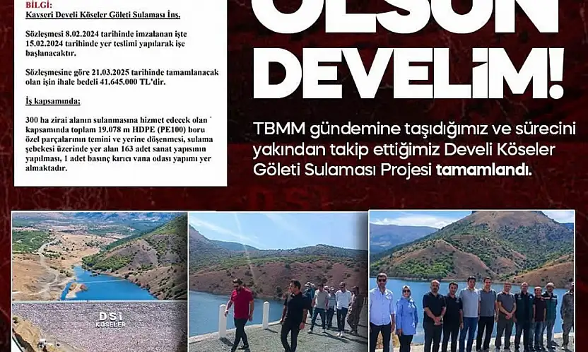 Baki Ersoy'dan Develi'ye sulama projesi müjdesi