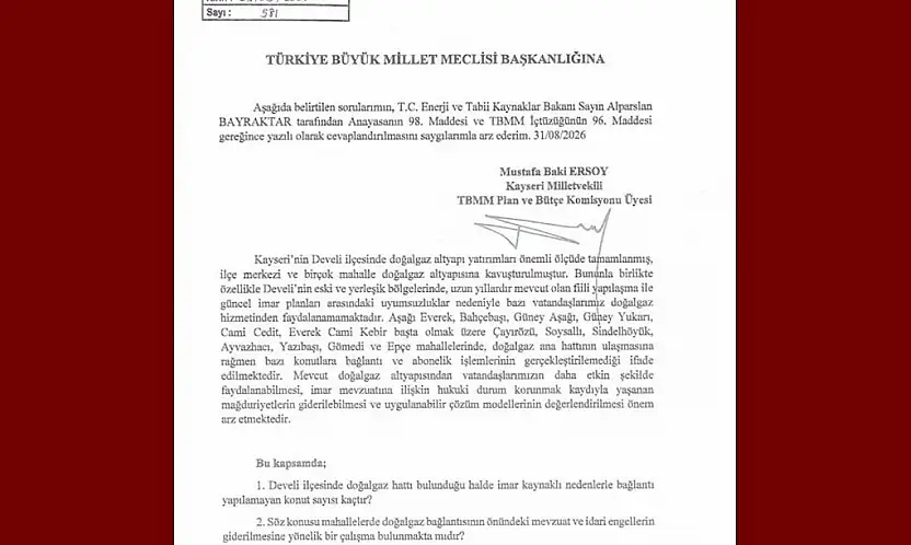 Baki Ersoy, Develi'deki doğalgaz sorununu meclis gündemine taşıdı