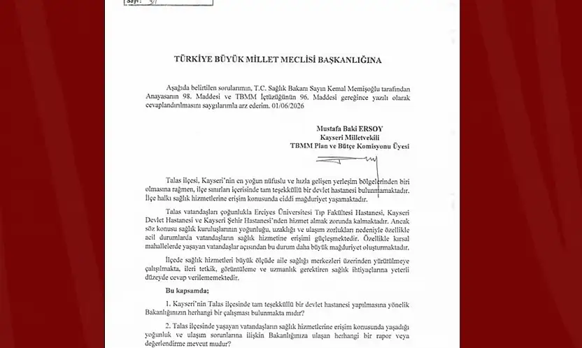 Baki Ersoy, Talas Devlet Hastanesi talebini meclis gündemine taşıdı