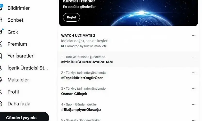 Baki Ersoy'un paylaştığı #İyiKiDoğdun38AyarAdam etiketi X gündeminde 1. sırada yer aldı