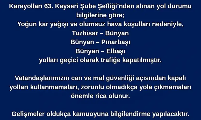 Bünyan'da ulaşıma kar engeli