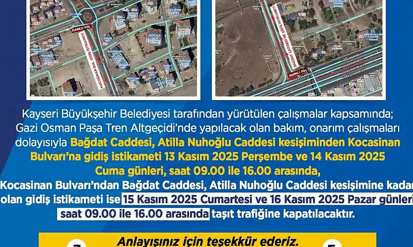 Büyükşehir Belediyesi'nden sürücülere 'onarım çalışması' uyarısı