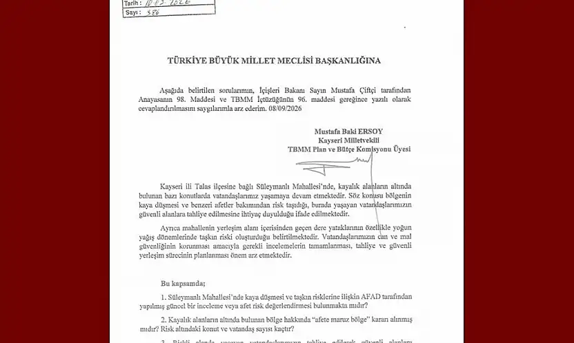 Ersoy, Süleymanlı Mahallesi'ndeki afet riskini meclis gündemine taşıdı
