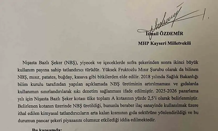 İsmail Özdemir'den şeker fabrikalarının sorunları hakkında soru önergesi