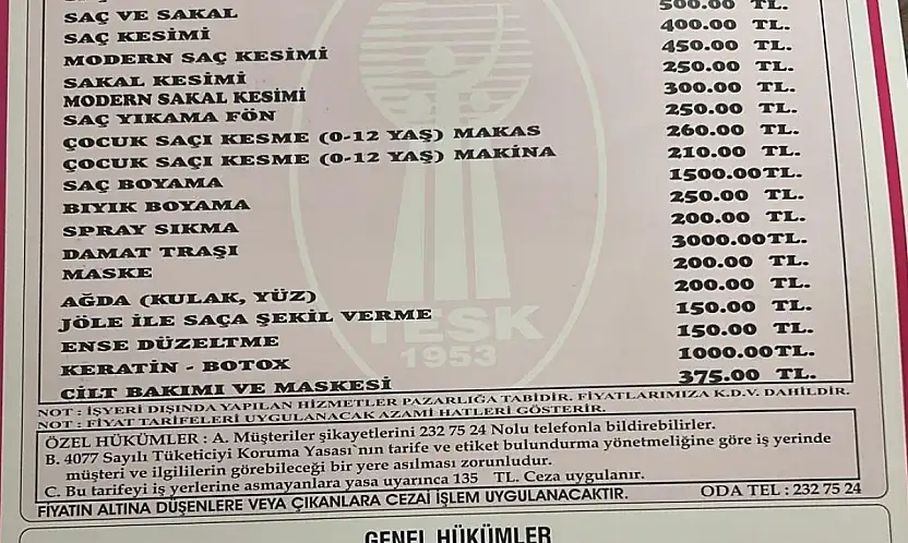 Kayseri'de berber ücretlerine zam