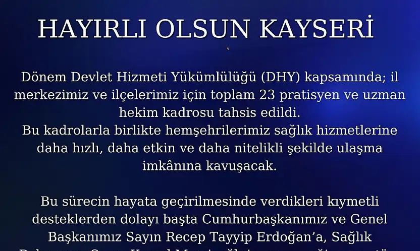 Kayseri'ye 23 hekim kadrosu