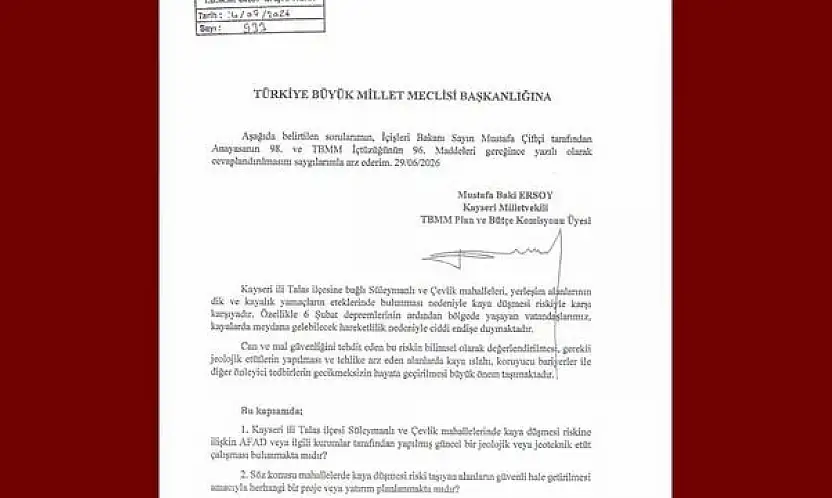 MHP'li Ersoy, 2 mahalledeki kaya düşmesi riskini meclise taşıdı