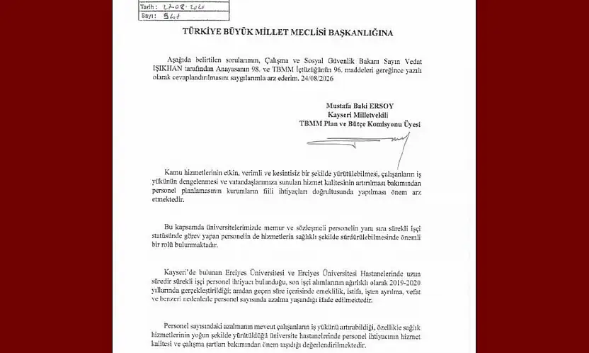 MHP'li Ersoy, ERÜ ve hastanelerindeki personel ihtiyacını meclis gündemine taşıdı