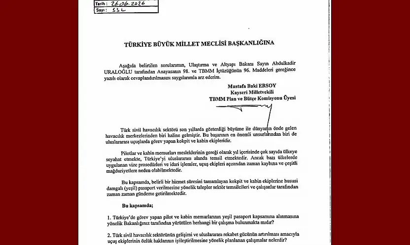 MHP'li Ersoy, kokpit ve kabin ekiplerinin yeşil pasaport talebini TBMM gündemine taşıdı