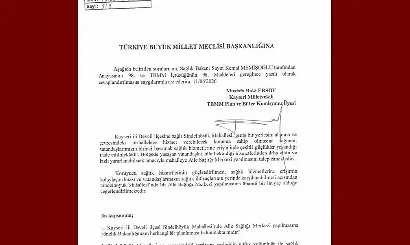 MHP'li Ersoy, Sindelhöyük Mahallesi'nin aile sağlığı merkezi talebini TBMM'ye taşıdı