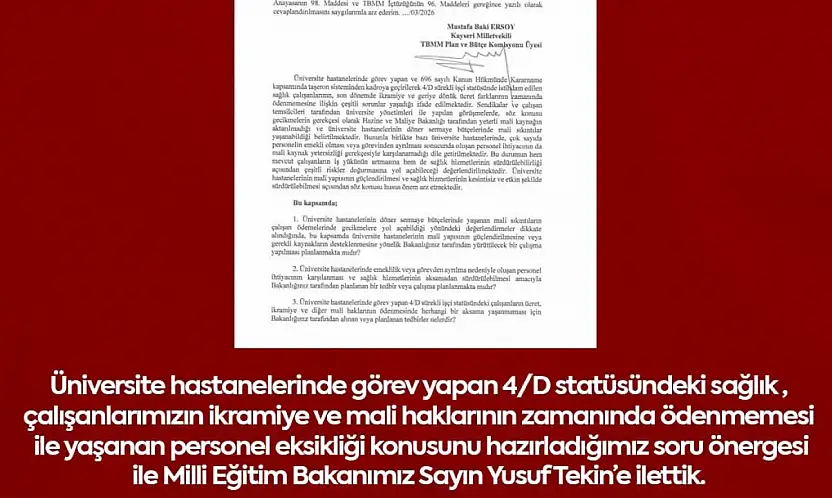 MHP'li Ersoy, üniversite hastanelerindeki mali sorunları TBMM gündemine taşıdı