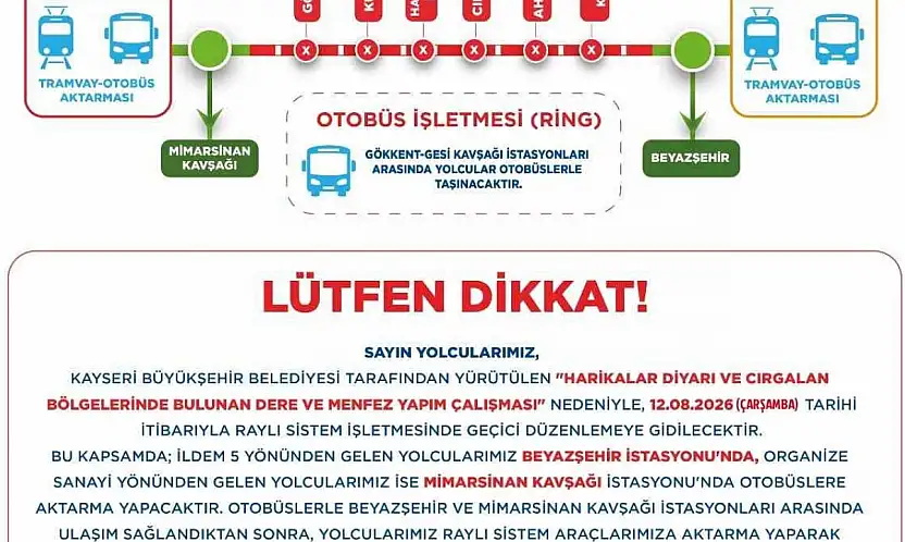 Ramazan ve Kemerçay Deresi ıslah projesi için raylı sistemde geçici aktarmalı ulaşım