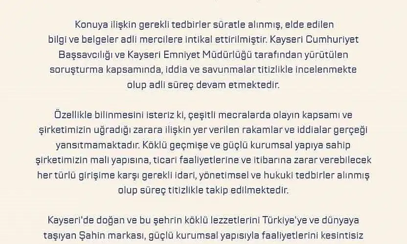 Şahin Sucukları'ndan usulsüzlük iddialarına açıklama: 'Süreç titizlikle takip ediliyor'